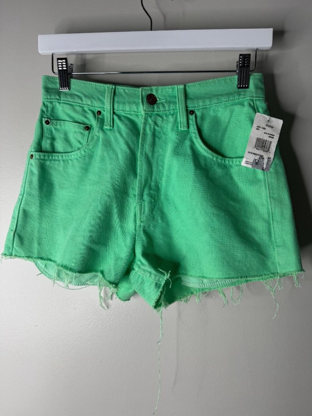 Mother Snacks Green Denim Shorts The Fun Dip Micro Cut High Rise Size 25 NEW - Picture 3 of 7